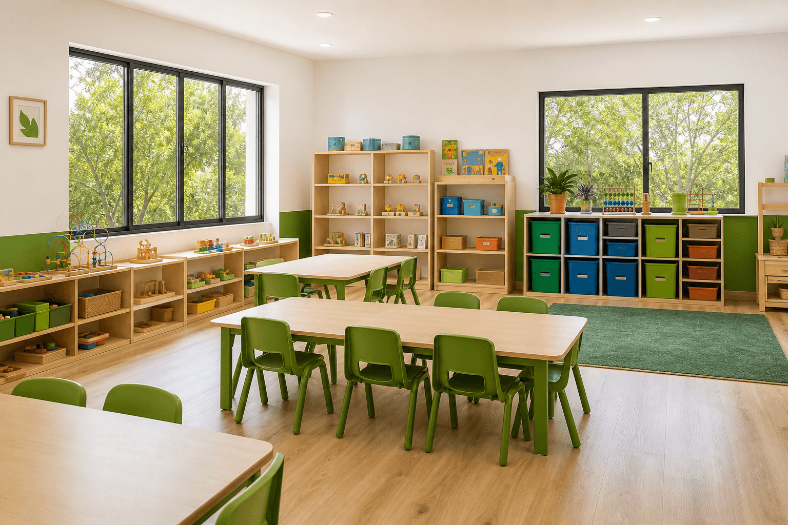 Aula luminosa con mobiliario infantil